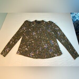 Rachel Zoe Green Floral Button Up Blouse Puff Sleeve Blouse Size Small Fall